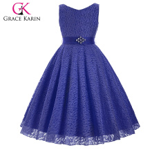 Grace Karin sans manches V-Neck Lace Flower Girl Princess Pageant Navy Blue Dress 2 ~ 12Years CL008938-8